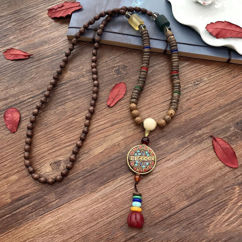 Buddha Stonesチベット 手作り ココナッツシェル シマウッド グレートブライトマントラ 銅ビーズ バランスネックレス ペンダント - シマウッド＆グレートブライトマントラ - image 0