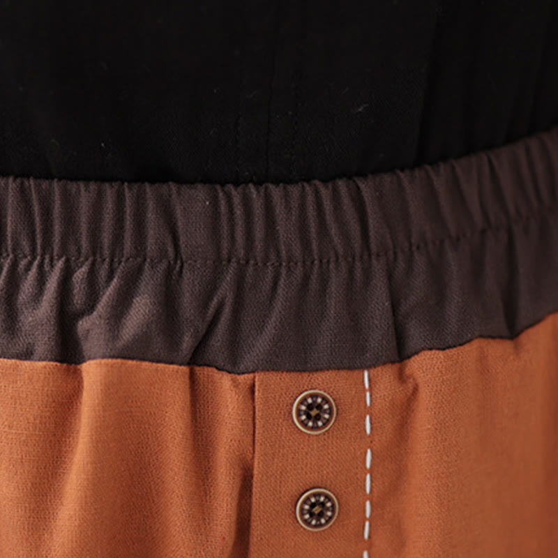 Buddha Stonesカジュアル 春 無地 パッチワークデザイン レディース コットン リネン 伸縮性ウエストバンド ハーレムパンツ ポケット付き - image 12