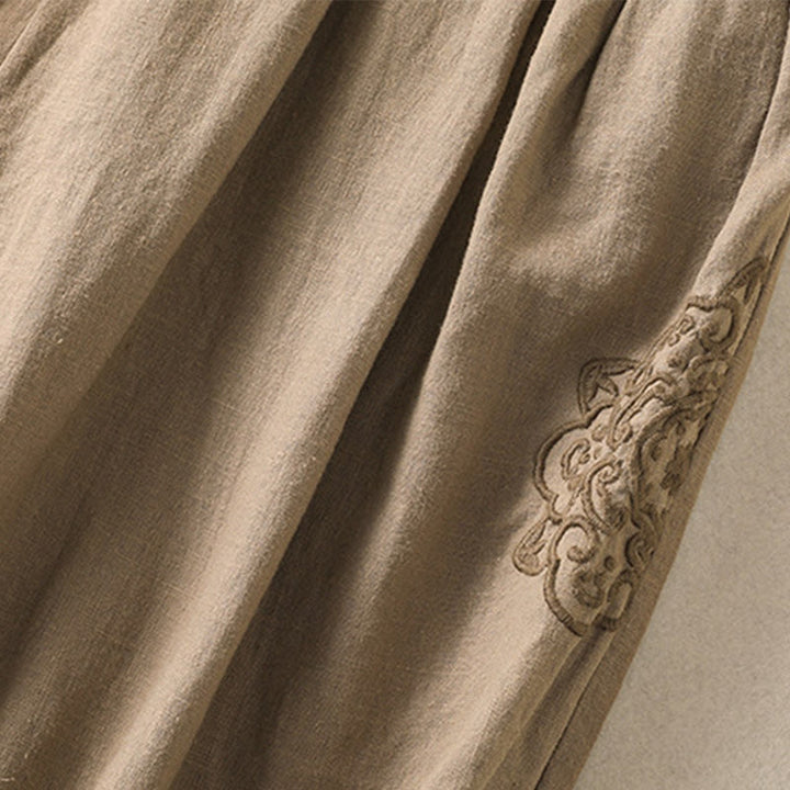 Buddha Stonesカジュアル刺繍 レディース コットンリネン 7-8丈 ハーレムパンツ ポケット付き - image 4