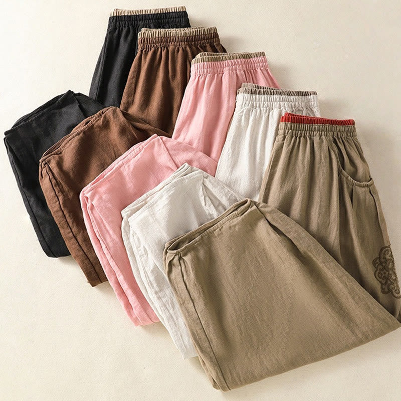 Buddha Stonesカジュアル刺繍 レディース コットンリネン 7-8丈 ハーレムパンツ ポケット付き - image 36