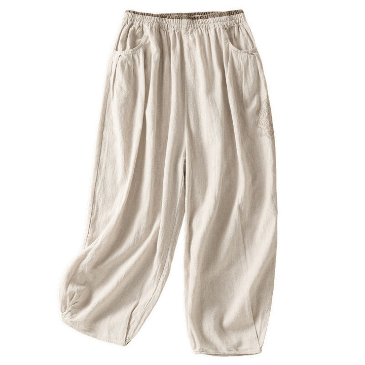 Buddha Stonesカジュアル刺繍 レディース コットンリネン 7-8丈 ハーレムパンツ ポケット付き - image 15