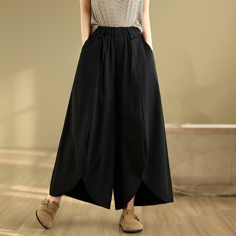 Buddha Stonesサマー ヴィンテージ レースアップ レディース ワイドレッグ スプリットパンツ ポケット付き - 黒 - US8-10，UK/AU12-14，EU40-42 (2XL) - image 0