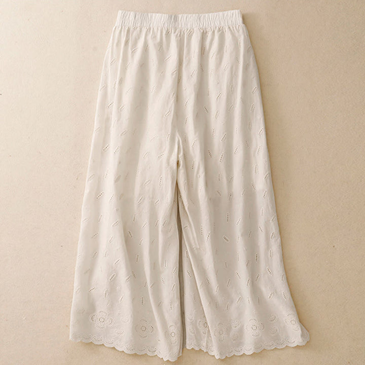 Buddha Stonesサマー ヴィンテージ 刺繍 レース裾 パッチワークデザイン レディース ワイドレッグ コットンパンツ ポケット付き - image 12
