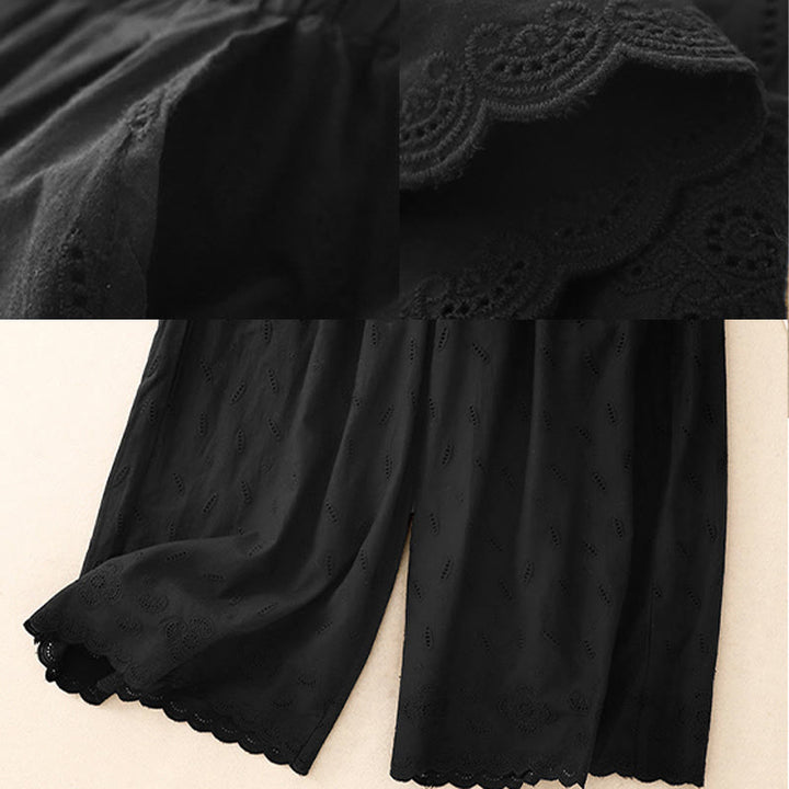 Buddha Stonesサマー ヴィンテージ 刺繍 レース裾 パッチワークデザイン レディース ワイドレッグ コットンパンツ ポケット付き - image 9