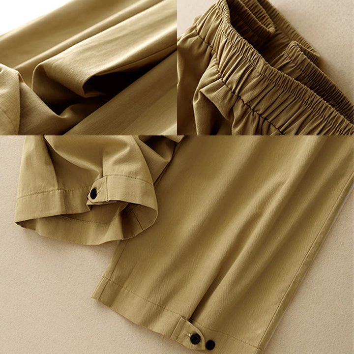 Buddha Stonesカジュアル ヴィンテージ 無地 ボタンデザイン レディース ワイドレッグ コットンパンツ ポケット付き - image 7