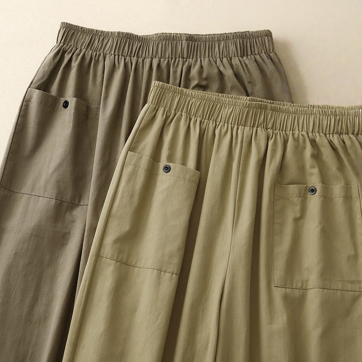 Buddha Stonesカジュアル ヴィンテージ 無地 ボタンデザイン レディース ワイドレッグ コットンパンツ ポケット付き - image 16