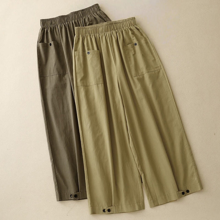 Buddha Stonesカジュアル ヴィンテージ 無地 ボタンデザイン レディース ワイドレッグ コットンパンツ ポケット付き - image 14