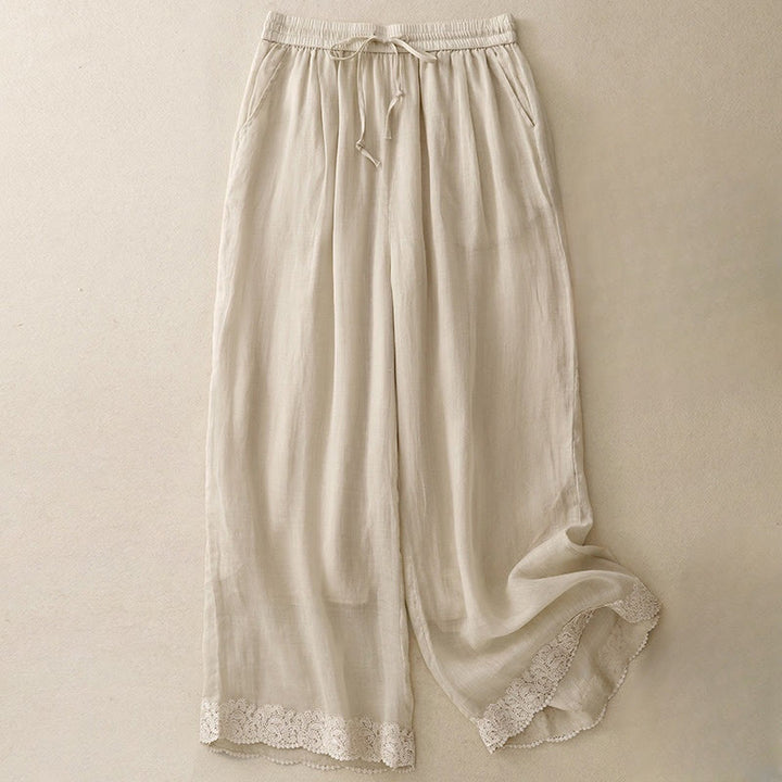 Buddha Stonesカジュアル ヴィンテージ 無地 ドローストリング レース パッチワーク デザイン レディース ワイドレッグ コットン 伸縮性ウエストバンド パンツ ポケット付き - ライトゴールデンロッドイエロー - US8-10，UK/AU12-14，EU40-42 (2XL) - image 10