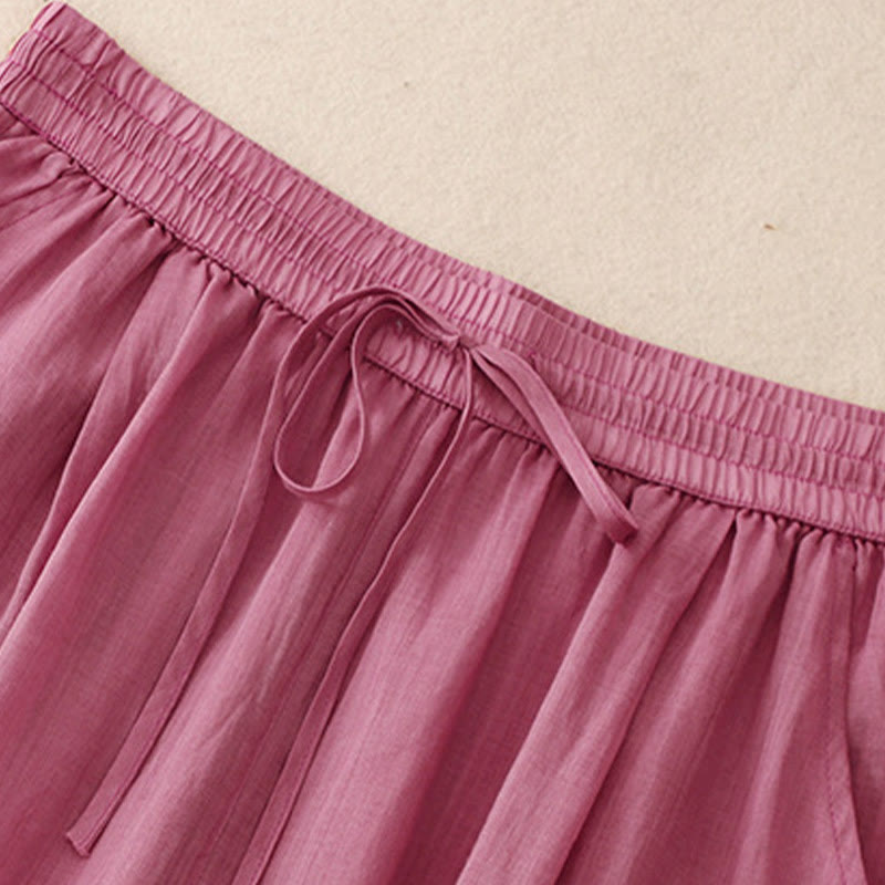 Buddha Stonesカジュアル ヴィンテージ 無地 ドローストリング レース パッチワーク デザイン レディース ワイドレッグ コットン 伸縮性ウエストバンド パンツ ポケット付き - image 7