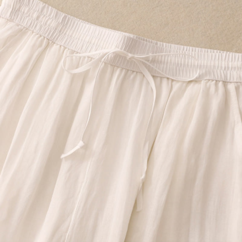 Buddha Stonesカジュアル ヴィンテージ 無地 ドローストリング レース パッチワーク デザイン レディース ワイドレッグ コットン 伸縮性ウエストバンド パンツ ポケット付き - image 18