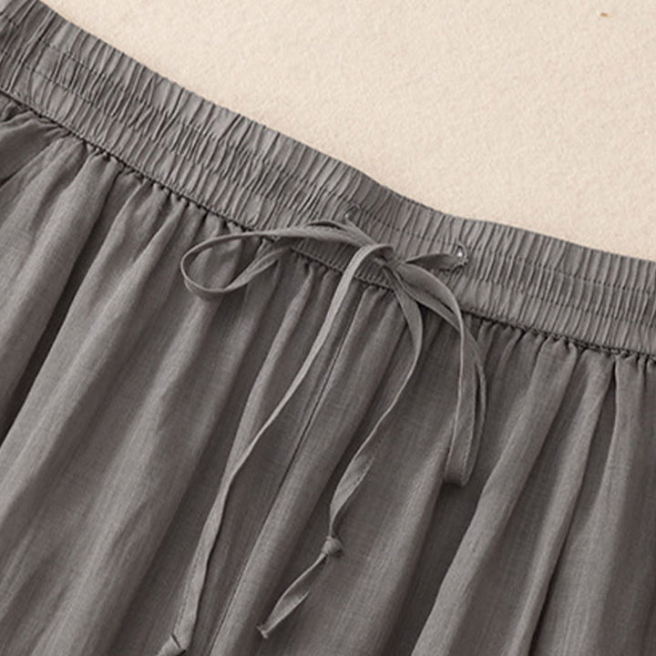 Buddha Stonesカジュアル ヴィンテージ 無地 ドローストリング レース パッチワーク デザイン レディース ワイドレッグ コットン 伸縮性ウエストバンド パンツ ポケット付き - image 4