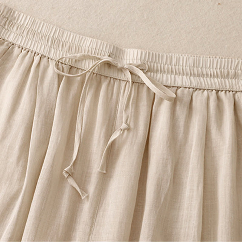 Buddha Stonesカジュアル ヴィンテージ 無地 ドローストリング レース パッチワーク デザイン レディース ワイドレッグ コットン 伸縮性ウエストバンド パンツ ポケット付き - image 12