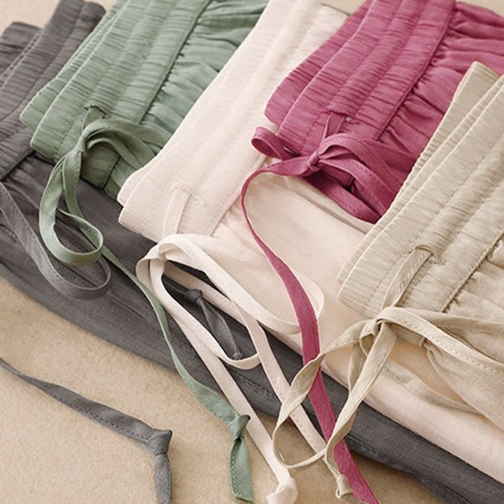 Buddha Stonesカジュアル ヴィンテージ 無地 ドローストリング レース パッチワーク デザイン レディース ワイドレッグ コットン 伸縮性ウエストバンド パンツ ポケット付き - image 21