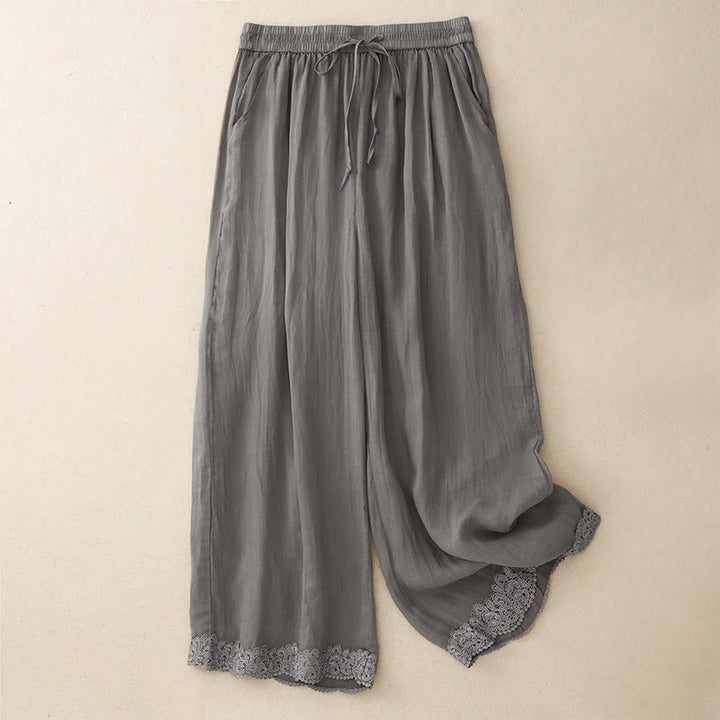 Buddha Stonesカジュアル ヴィンテージ 無地 ドローストリング レース パッチワーク デザイン レディース ワイドレッグ コットン 伸縮性ウエストバンド パンツ ポケット付き - スレートグレー - US8-10，UK/AU12-14，EU40-42 (2XL) - image 3