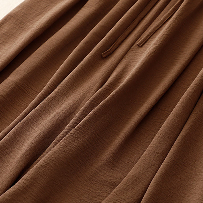 Buddha Stonesカジュアル エスニック シンプル ドローストリングデザイン レディース ワイドレッグ クロップドパンツ ポケット付き - image 5