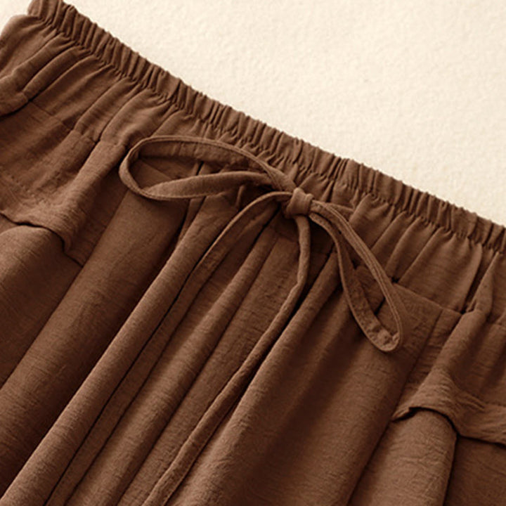 Buddha Stonesカジュアル エスニック シンプル ドローストリングデザイン レディース ワイドレッグ クロップドパンツ ポケット付き - image 2