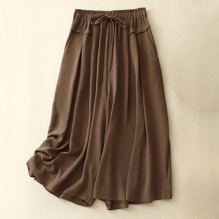 Buddha Stonesカジュアル エスニック シンプル ドローストリングデザイン レディース ワイドレッグ クロップドパンツ ポケット付き - サドルブラウン - US8-10，UK/AU12-14，EU40-42 (2XL) - image 0