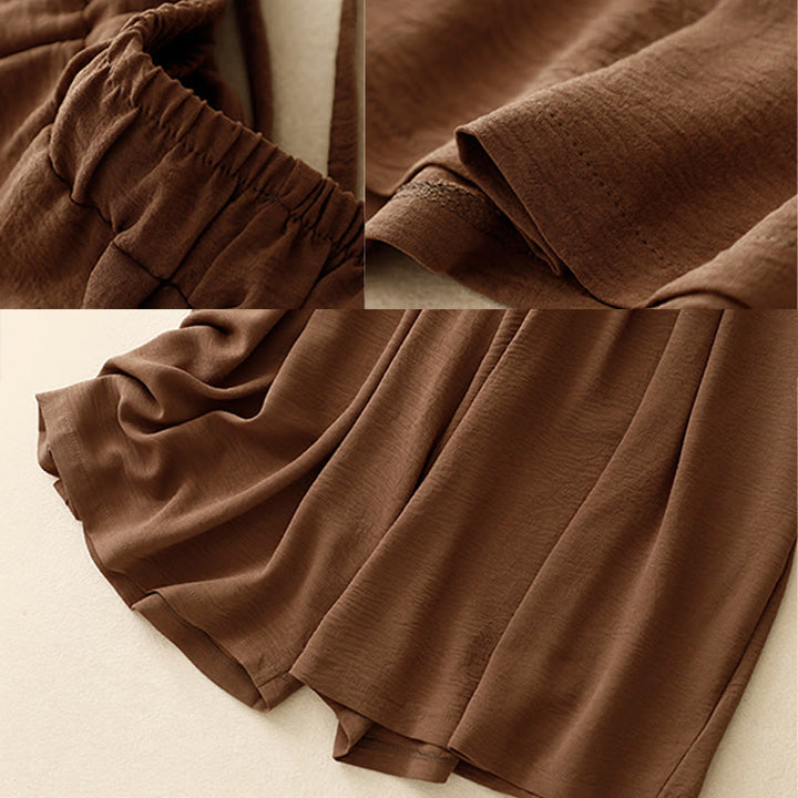 Buddha Stonesカジュアル エスニック シンプル ドローストリングデザイン レディース ワイドレッグ クロップドパンツ ポケット付き - image 7