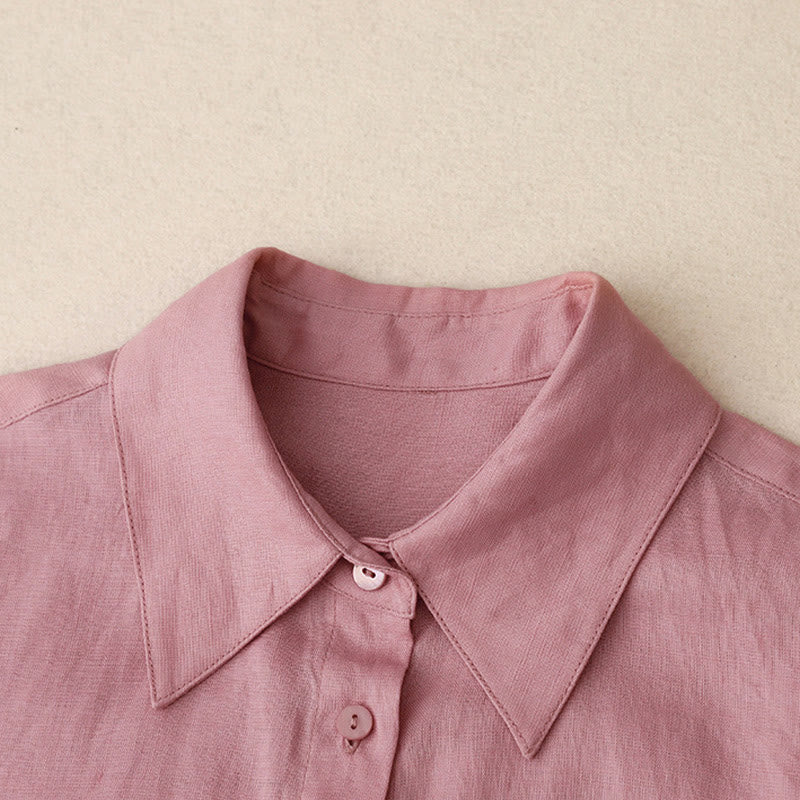 Buddha Stones夏 2点セット 無地 長袖 シャツ トップス カーディガン ショートパンツ 瞑想服 レディース ポケット付き - image 5