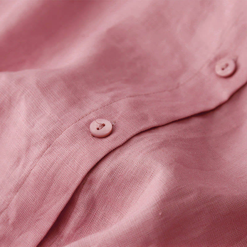 Buddha Stones夏 2点セット 無地 長袖 シャツ トップス カーディガン ショートパンツ 瞑想服 レディース ポケット付き - image 6