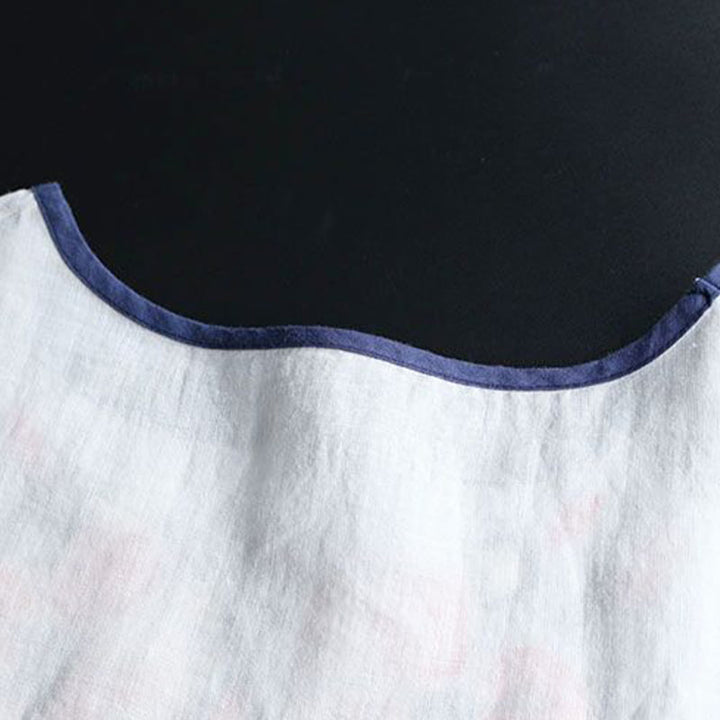 Buddha Stonesレトロ アーティスティック 刺繍 花柄 クルーネック レディース コットン リネン 半袖 Tシャツ - image 4