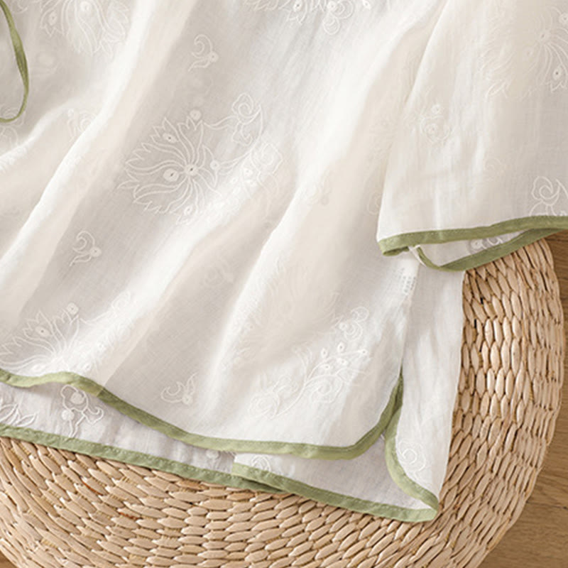 Buddha Stonesサマー ヴィンテージ 刺繍 植物 花柄 レースアップデザイン Vネック レディース コットンリネン シャツ - image 16