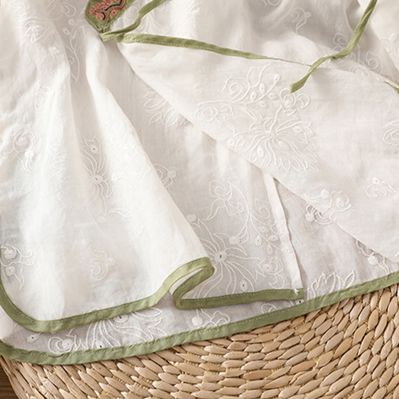 Buddha Stonesサマー ヴィンテージ 刺繍 植物 花柄 レースアップデザイン Vネック レディース コットンリネン シャツ - image 13