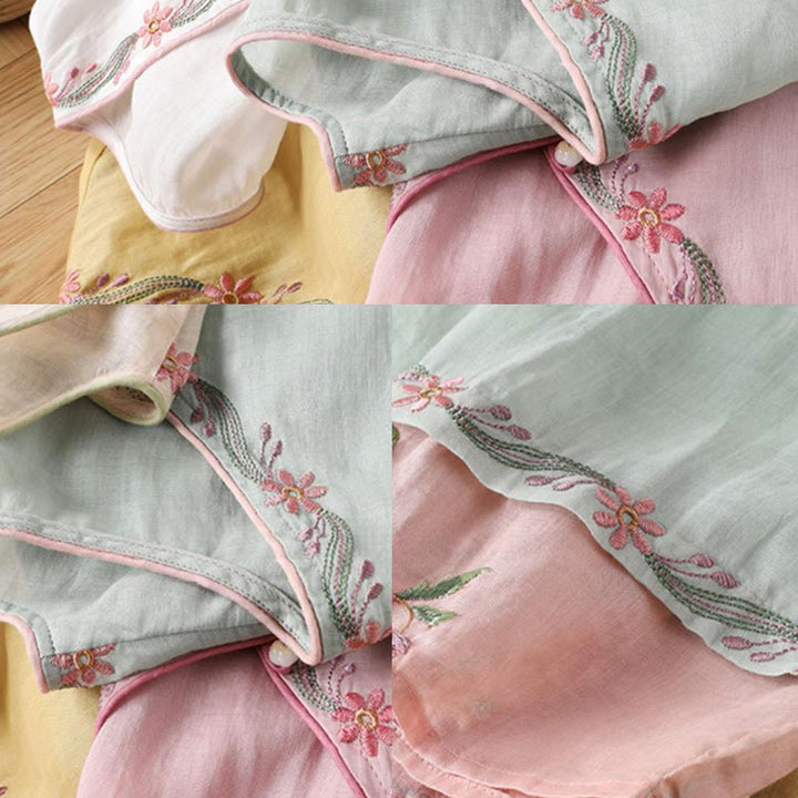 Buddha Stones春のレトロ刺繍ボタンデザイン七分袖レディースコットンシャツ - image 9