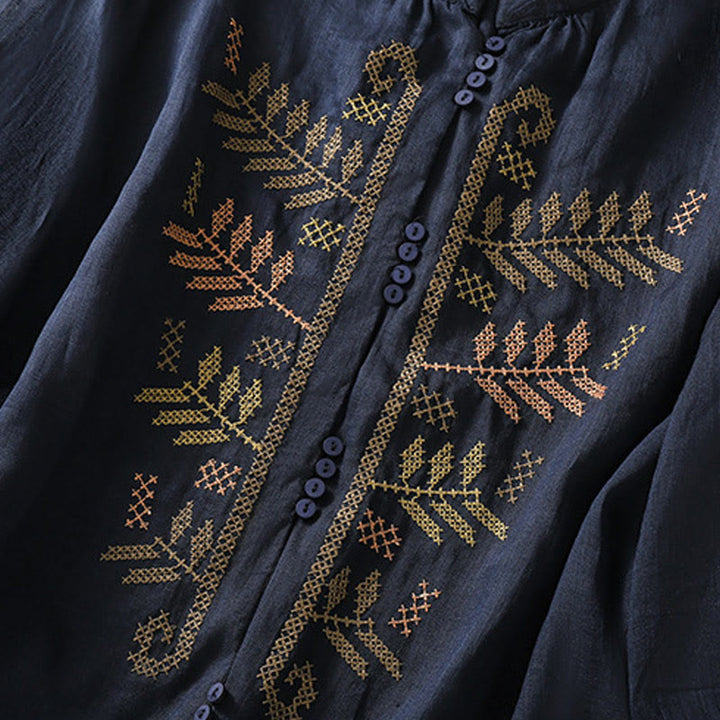 Buddha Stonesカジュアル アーティスティック 刺繍 葉っぱ柄 レディース コットンリネン 七分袖 シャツ カーディガン - image 12