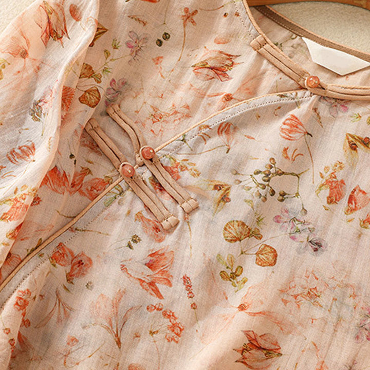 Buddha Stones夏 カジュアル プリント カエルボタンデザイン レディース コットンリネン 長袖シャツ - image 5