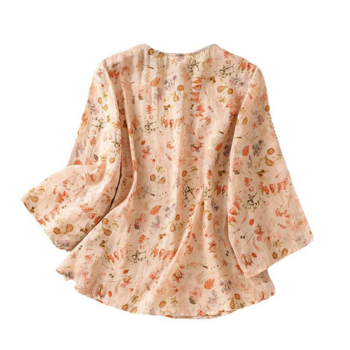 Buddha Stones夏 カジュアル プリント カエルボタンデザイン レディース コットンリネン 長袖シャツ - image 9