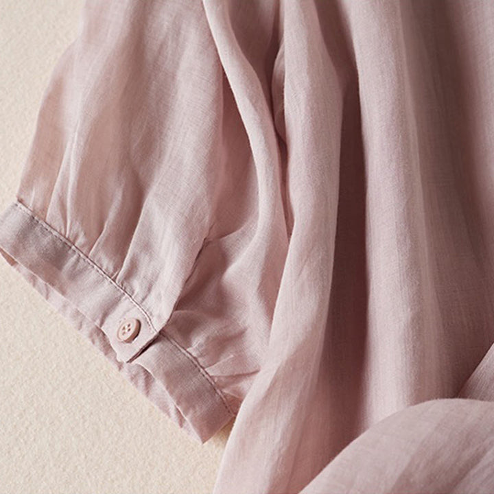 Buddha Stones夏 ヴィンテージ カジュアル 純色 刺繍 ボタンデザイン レディース コットン リネン 半袖シャツ - image 24