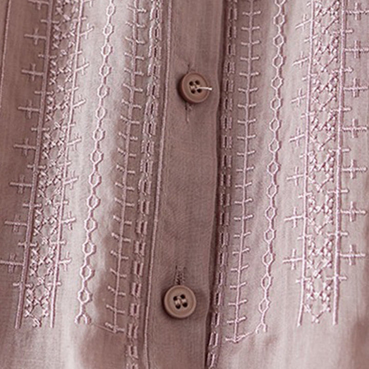 Buddha Stones夏 ヴィンテージ カジュアル 純色 刺繍 ボタンデザイン レディース コットン リネン 半袖シャツ - image 22