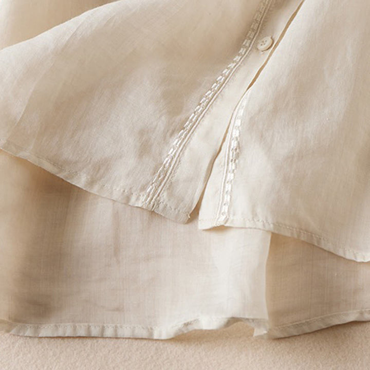 Buddha Stones夏 ヴィンテージ カジュアル 純色 刺繍 ボタンデザイン レディース コットン リネン 半袖シャツ - image 17