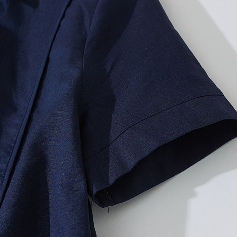 Buddha Stonesサマー レトロ 無地 ボタンデザイン 半袖 コットン ミディドレス ポケット付き - image 21