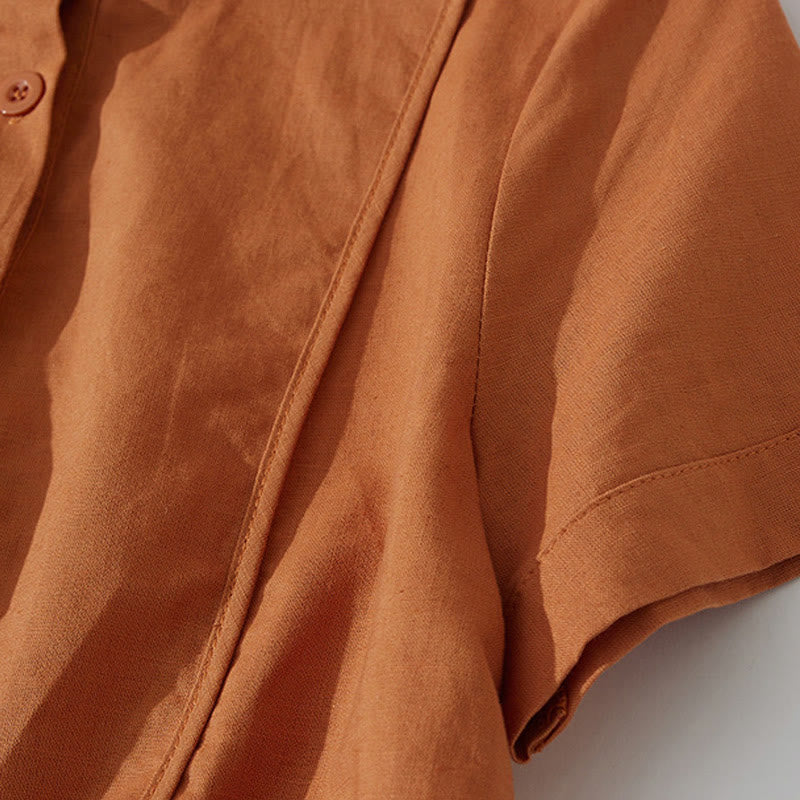 Buddha Stonesサマー レトロ 無地 ボタンデザイン 半袖 コットン ミディドレス ポケット付き - image 5