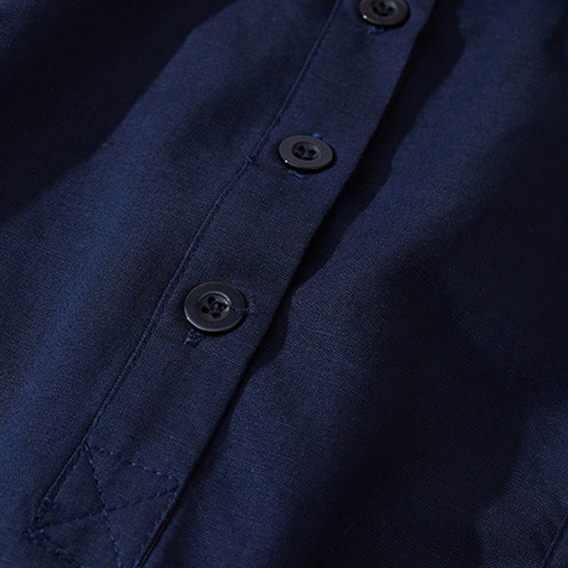 Buddha Stonesサマー レトロ 無地 ボタンデザイン 半袖 コットン ミディドレス ポケット付き - image 20