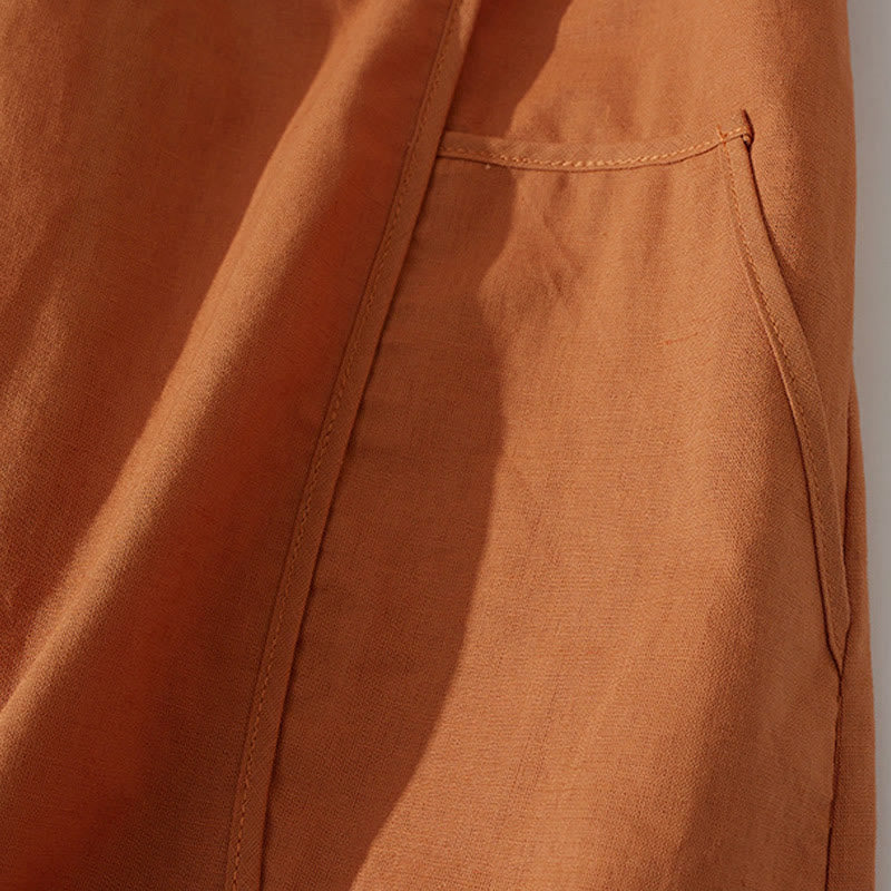 Buddha Stonesサマー レトロ 無地 ボタンデザイン 半袖 コットン ミディドレス ポケット付き - image 6