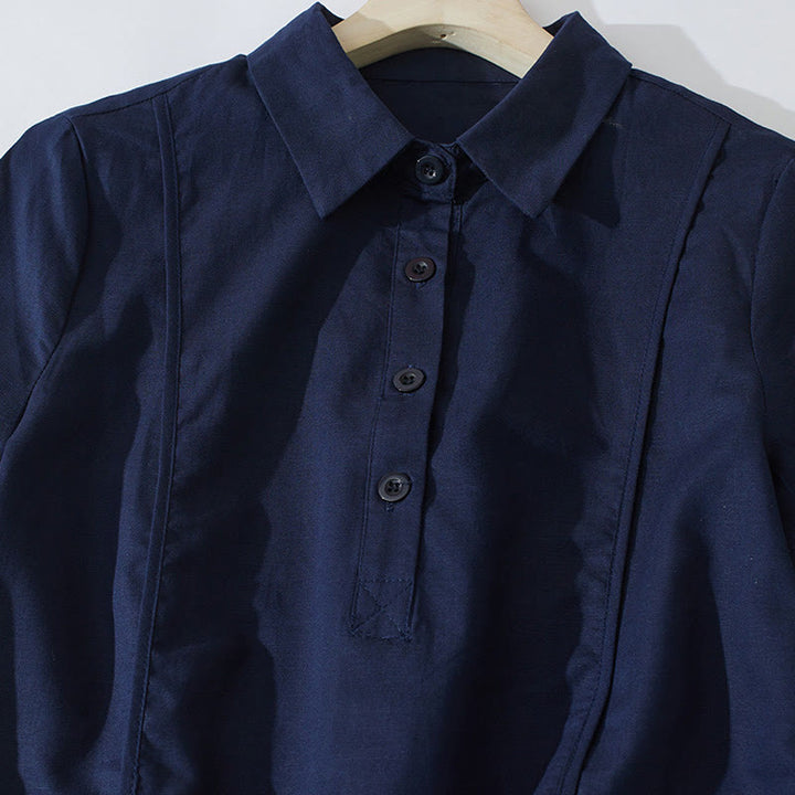 Buddha Stonesサマー レトロ 無地 ボタンデザイン 半袖 コットン ミディドレス ポケット付き - image 18