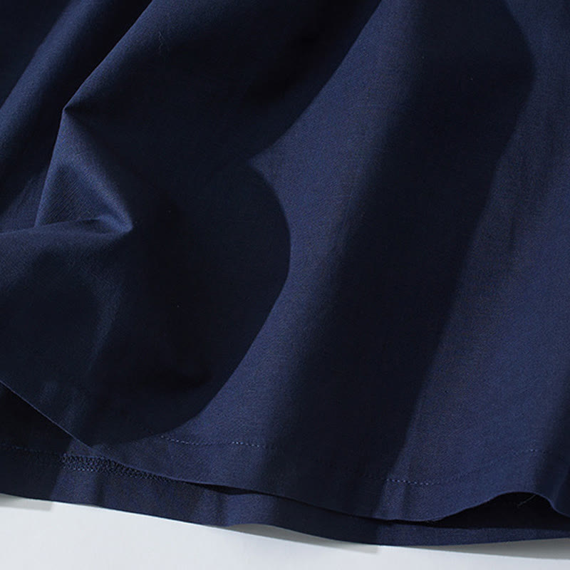 Buddha Stonesサマー レトロ 無地 ボタンデザイン 半袖 コットン ミディドレス ポケット付き - image 23