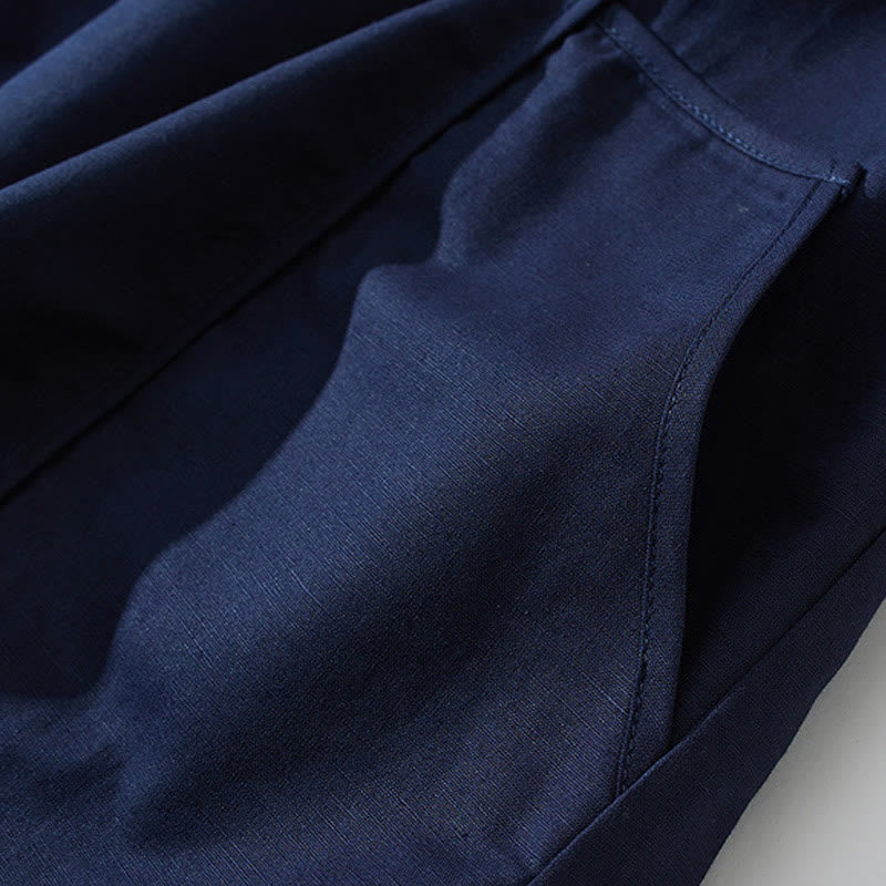 Buddha Stonesサマー レトロ 無地 ボタンデザイン 半袖 コットン ミディドレス ポケット付き - image 22