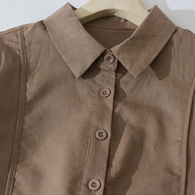 Buddha Stonesサマー レトロ 無地 ボタンデザイン 半袖 コットン ミディドレス ポケット付き - image 11