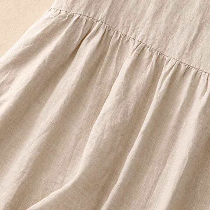 Buddha Stonesカジュアル アーティスティック 無地 シンプルデザイン ハイウエスト 半袖 コットンリネン ミディドレス ポケット付き - image 4