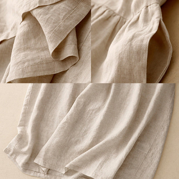 Buddha Stonesカジュアル アーティスティック 無地 シンプルデザイン ハイウエスト 半袖 コットンリネン ミディドレス ポケット付き - image 7