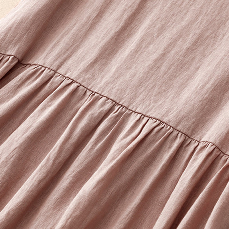 Buddha Stonesカジュアル アーティスティック 無地 シンプルデザイン ハイウエスト 半袖 コットンリネン ミディドレス ポケット付き - image 17