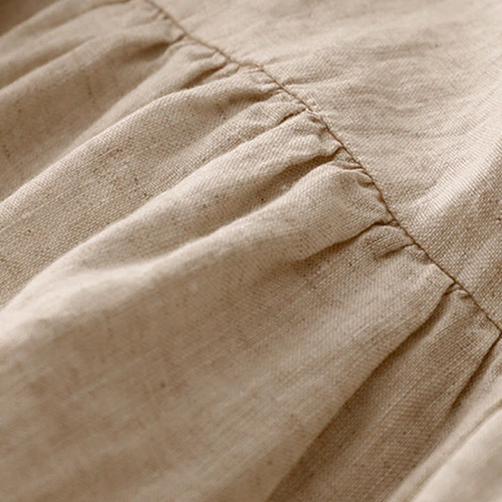 Buddha Stonesカジュアル アーティスティック 無地 シンプルデザイン ハイウエスト 半袖 コットンリネン ミディドレス ポケット付き - image 5