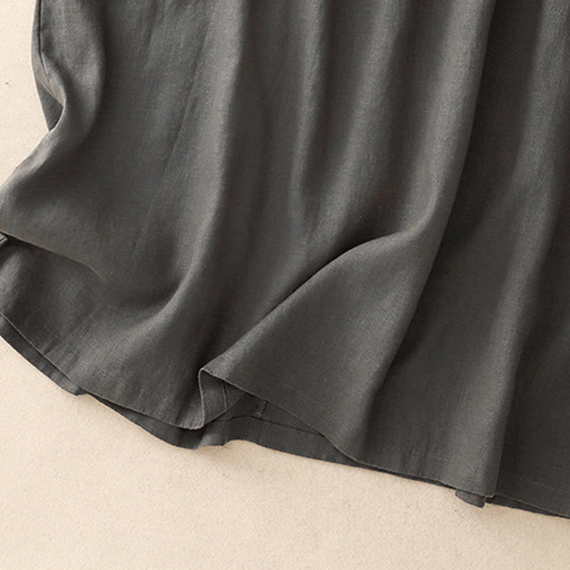 Buddha Stonesカジュアル アーティスティック 無地 シンプルデザイン ハイウエスト 半袖 コットンリネン ミディドレス ポケット付き - image 12