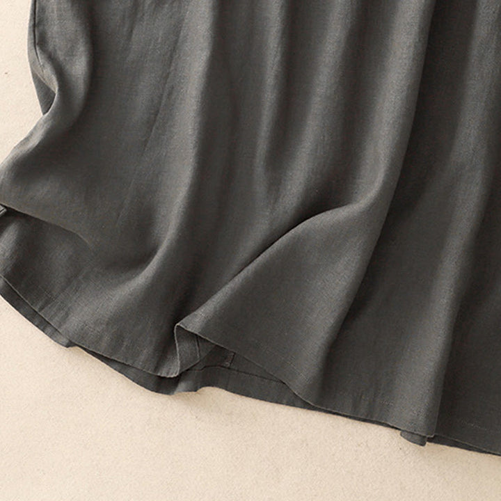 Buddha Stonesカジュアル アーティスティック 無地 シンプルデザイン ハイウエスト 半袖 コットンリネン ミディドレス ポケット付き - image 12