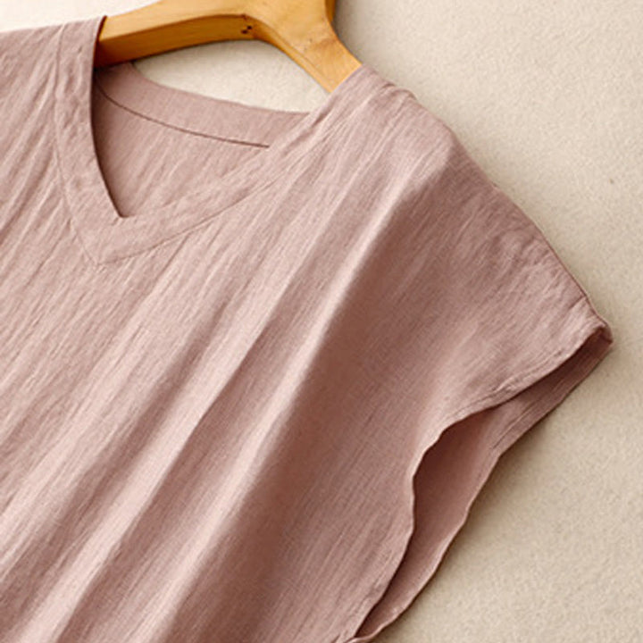 Buddha Stonesカジュアル アーティスティック 無地 シンプルデザイン ハイウエスト 半袖 コットンリネン ミディドレス ポケット付き - image 16