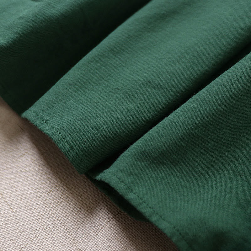 Buddha Stonesカジュアル アーティスティック 幾何学模様 刺繍 ボタンフロント ロング ランタンスリーブ コットンリネン ミディドレス - image 6